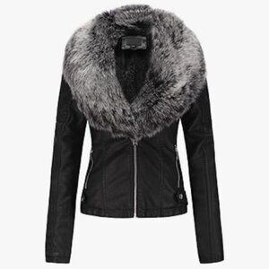 Women black jacket with flaux  fur